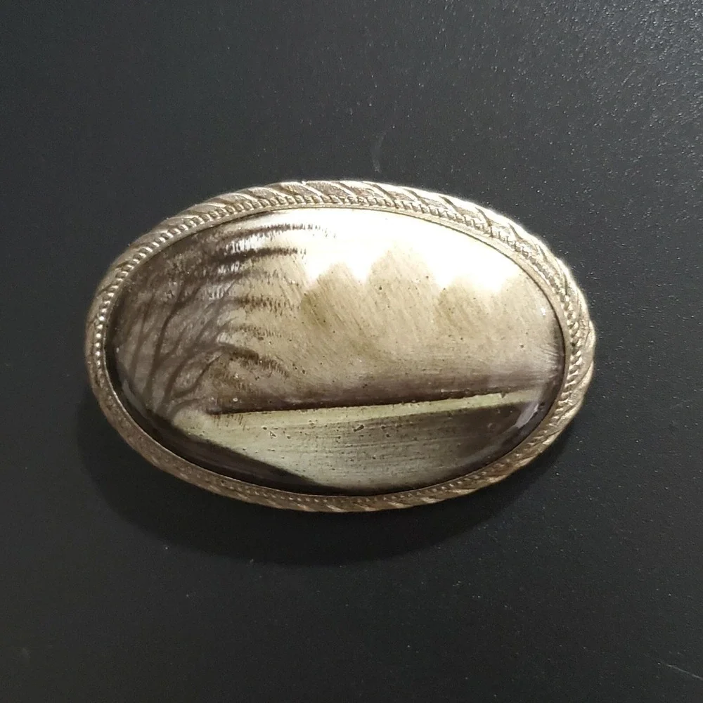 OOAK Artisan Landscape Brooch Signed 2x1.5